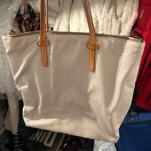 Consuela Cream and Tan Tote Bag with Leather Straps
